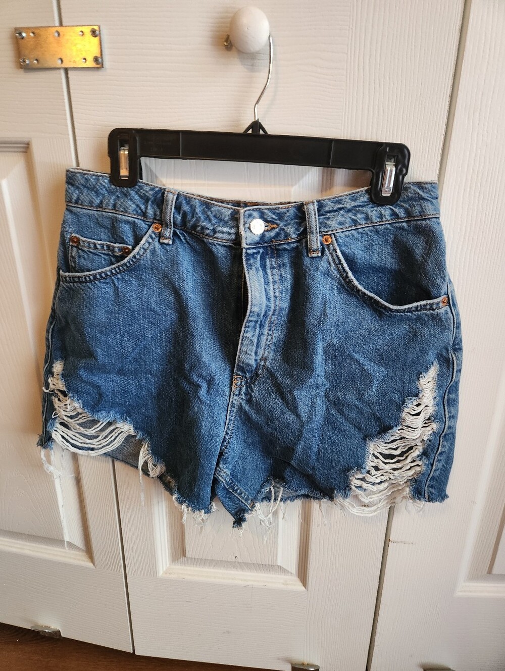 Topshop High-Rise Distressed Denim Shorts - Blue